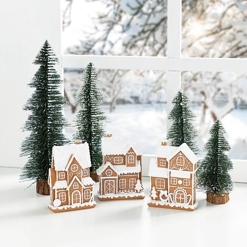 Glitzhome® 5.5" Christmas Resin Gingerbread House Table Decor Set