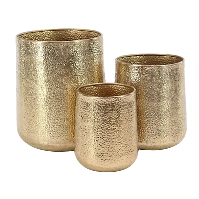 Set of 3 Gold Aluminum Glam Planter, 12", 16", 20"
