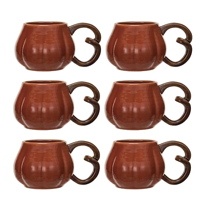 Hello Honey 16oz. Orange & Brown Round Stoneware Pumpkin Mugs, 6ct.