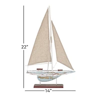22" Brown Wood Coastal Sailboat Sculpture