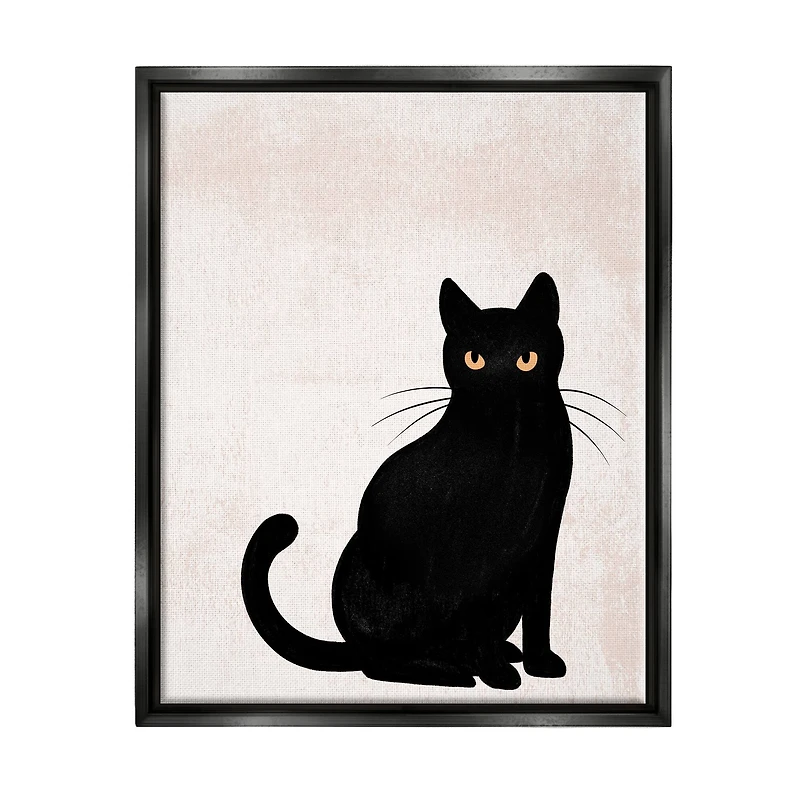 Stupell Industries Halloween Black Cat Silhouette Framed Floater Canvas Wall Art