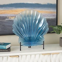 19" Blue Ombre Glass Seashell Charger with Metal Stand