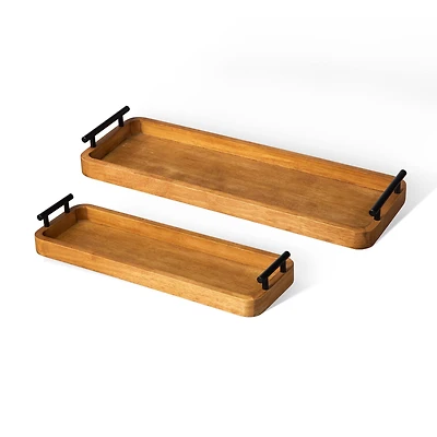 Glitzhome® Rectangle Acacia Wood Trays Set