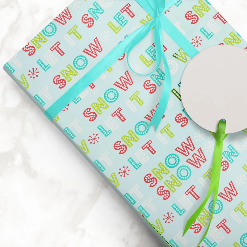 JAM Paper Light Blue Let it Snow Gift Wrap