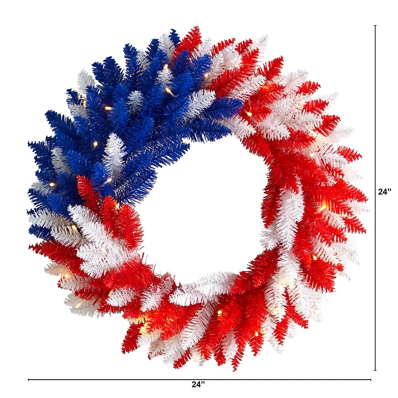 24" Warm LED Red, White & Blue Patriotic Wreath