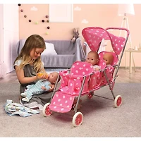 Badger Basket Pink & White Polka Dots Folding Triple Doll Stroller