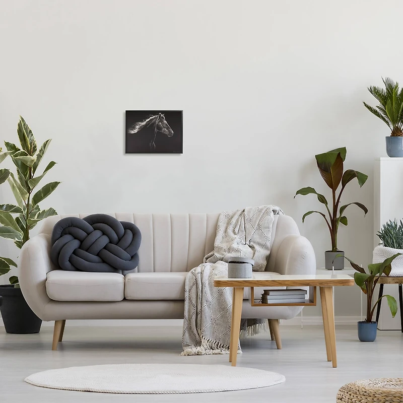 Stupell Industries Strong Equestrian Portrait Minimal Black Horse in Black Frame Wall Art