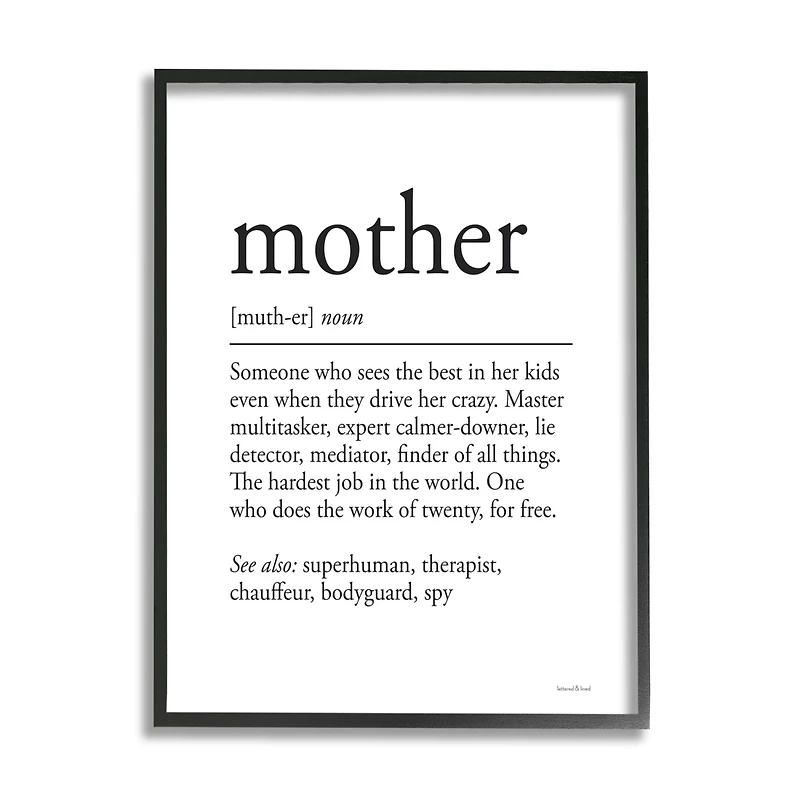 Stupell Industries Mother Definition Funny Motivational Phrase Superhuman Synonym Framed Giclee Art