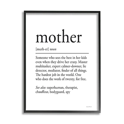Stupell Industries Mother Definition Funny Motivational Phrase Superhuman Synonym Framed Giclee Art