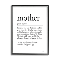 Stupell Industries Mother Definition Funny Motivational Phrase Superhuman Synonym Framed Giclee Art