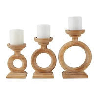 Brown Wood Circular Ring Candle Holder Set