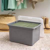 IRIS Gray & Clear 35qt. Snap Tight Plastic File Organizer Box With Lid