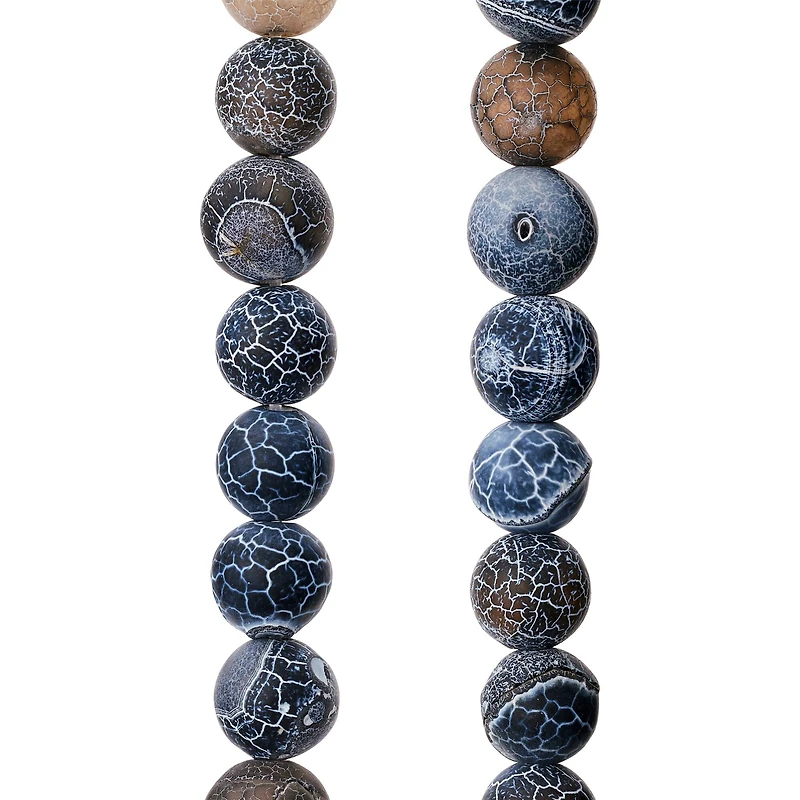 12 Pack:  Black Crackled Agate Round Beads, 8mm by Bead Landing™