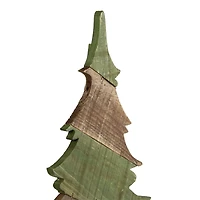 20.5" x 11" Textured Green and Brown Wooden Christmas Tree Tabletop Decoration