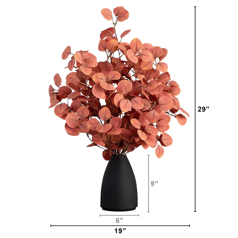 29" Artificial Coral Eucalyptus Arrangement in Black Vase