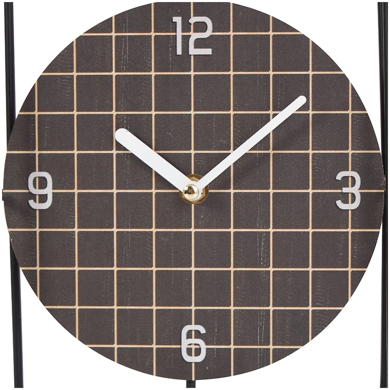 10" Black Metal Geometric Open Frame Clock with Grid Patterned Clockface