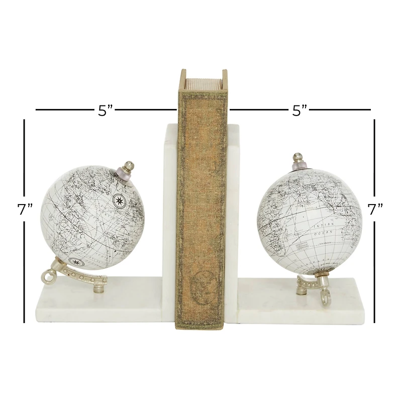 White Stone Contemporary Globe Bookends Set