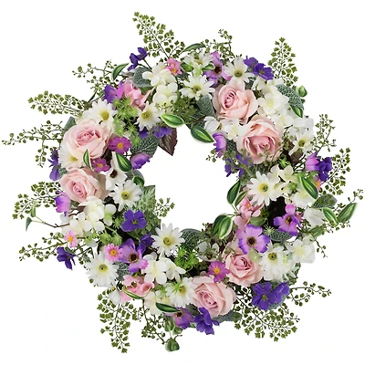 24" Mixed Floral & Fern Artificial Spring Wreath