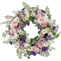 24" Mixed Floral & Fern Artificial Spring Wreath