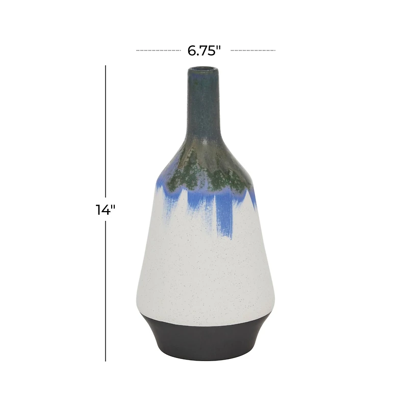 White Ceramic Contemporary Vase, 14" x 7" x 7"