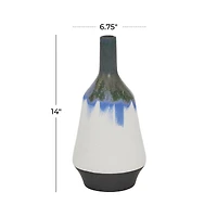 White Ceramic Contemporary Vase, 14" x 7" x 7"