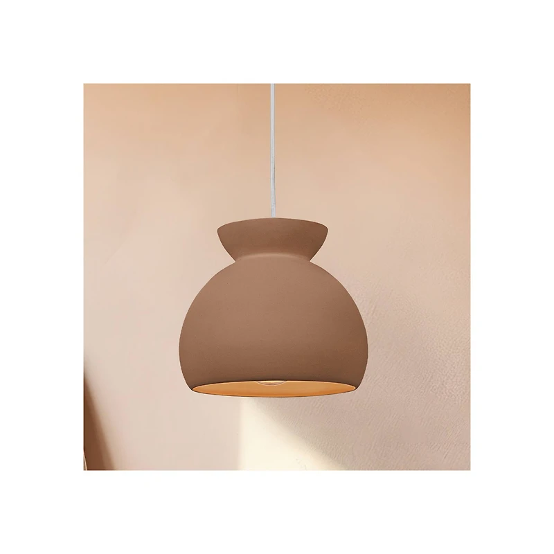 Hello Honey® Sienna Matte Terra Cotta Boho Ceramic Ceiling Light with White Fabric Cord