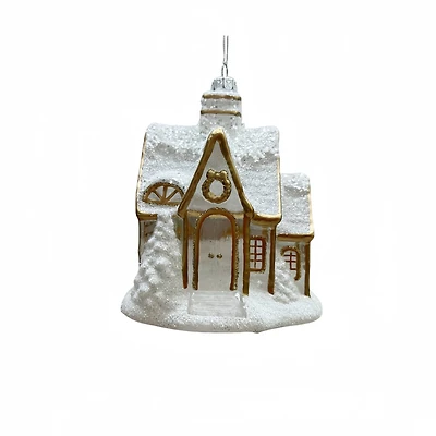 5" White Snow House Glass Ornament by Ashland®