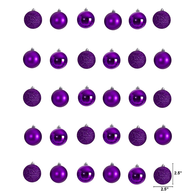 30ct. 2.5" Purple Shatterproof Christmas Ornaments