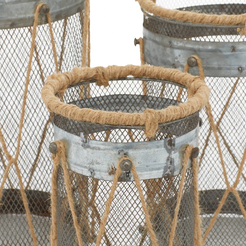 Set of 3" Silver Metal Rustic Lantern, 11", 9", 8"