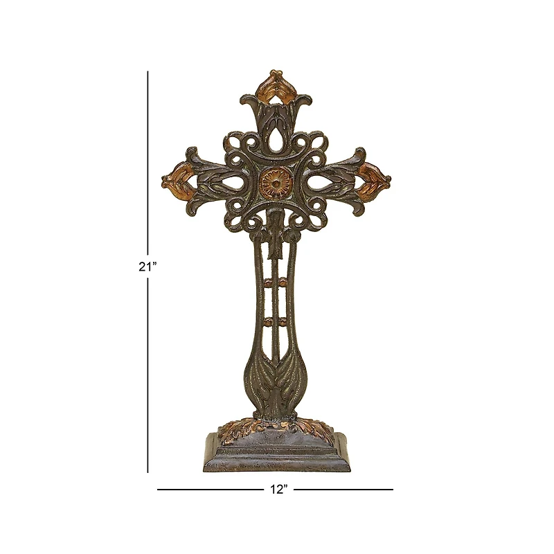 21" Copper Traditional Decorative Cross Sculpture