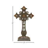 21" Copper Traditional Decorative Cross Sculpture