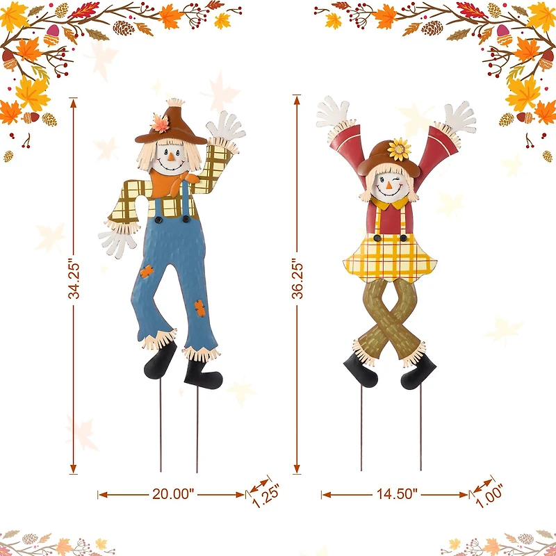 Glitzhome® 36" Fall Metal Scarecrow Yard Stake Set