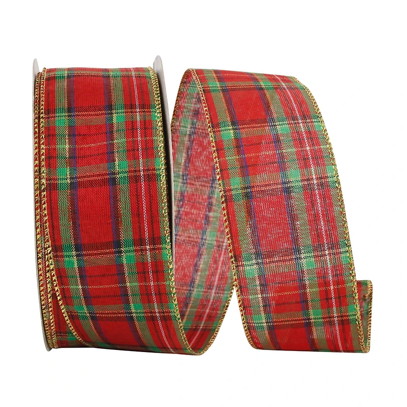 JAM Paper 2.5" x 50yd. Wired Renee Plaid Ribbon