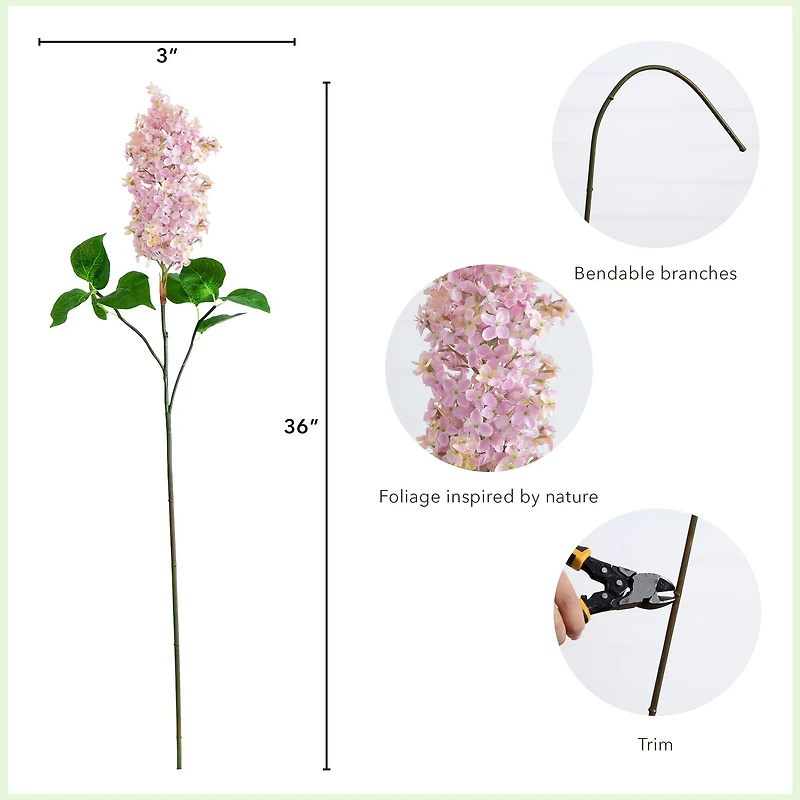 36" Pink Lilac Flower Stems, 3ct.