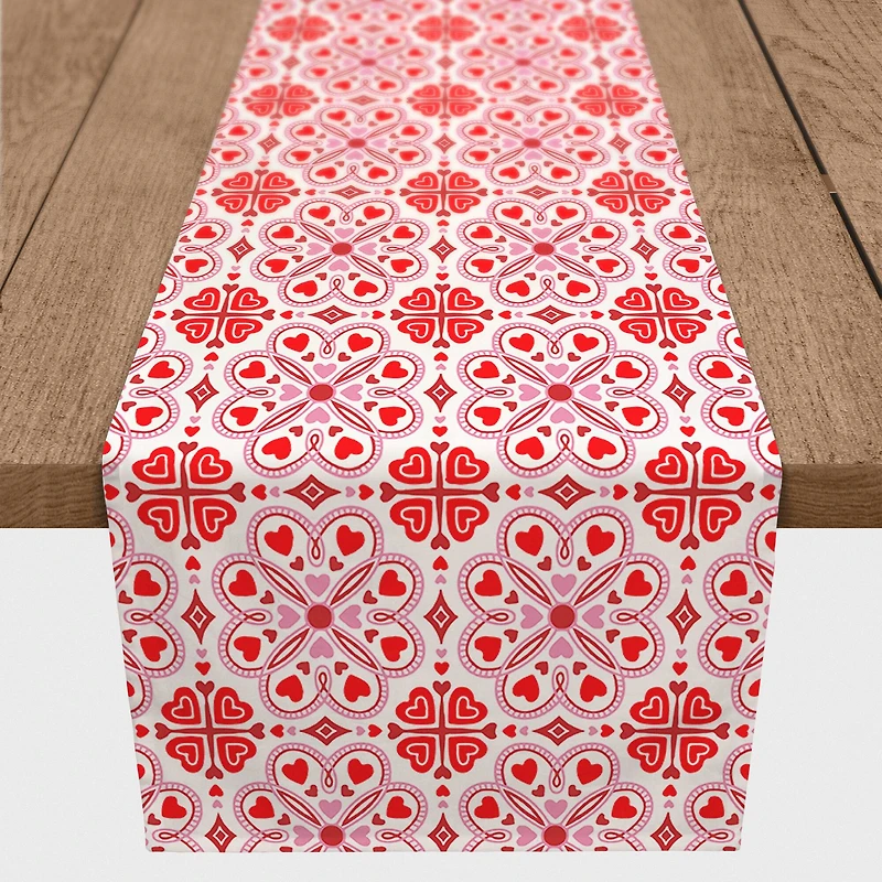 Valentine's Day Heart Tile Twill Table Runner