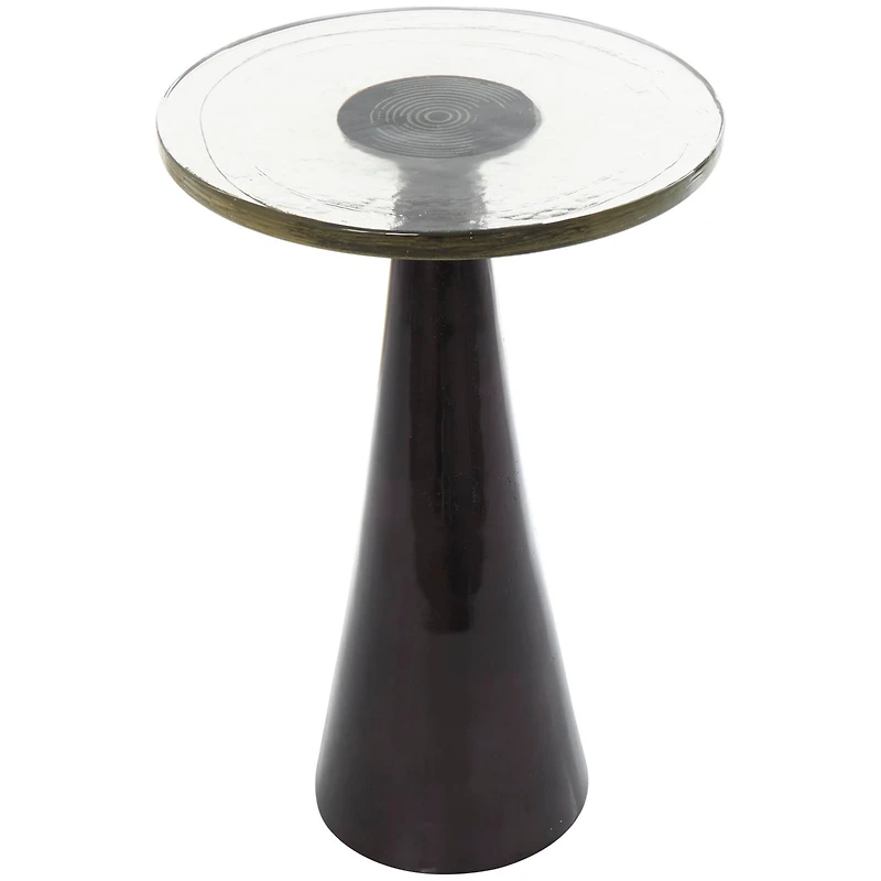 22" Black Aluminum Geometric Cone Accent Table with Textured Glass Tabletop