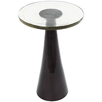 22" Black Aluminum Geometric Cone Accent Table with Textured Glass Tabletop