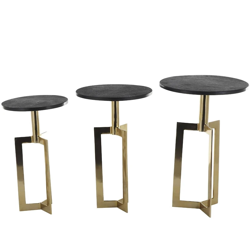 Gold Aluminum Geometric Accent Table with Black Marble Tabletop Set