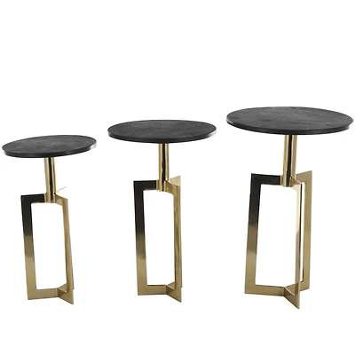 Gold Aluminum Geometric Accent Table with Black Marble Tabletop Set