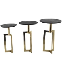 Gold Aluminum Geometric Accent Table with Black Marble Tabletop Set