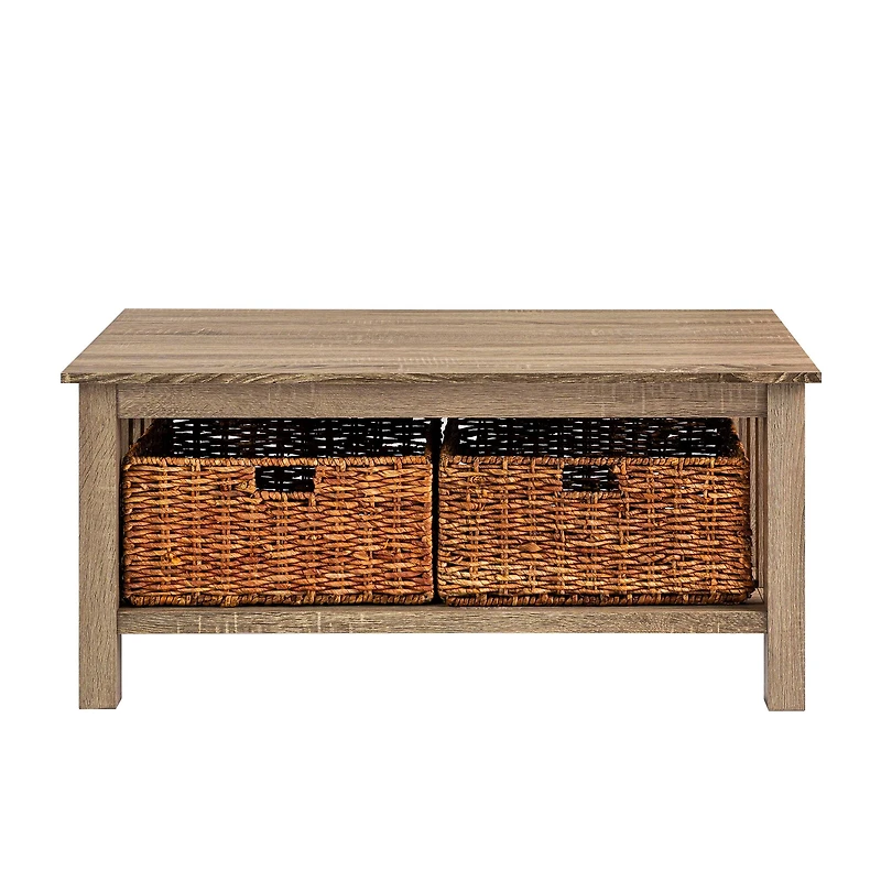 Walker Edison 40" Driftwood Mission Storage Coffee Table with Baskets