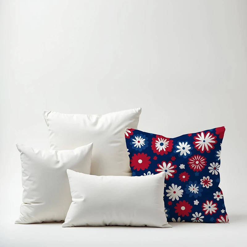 18" Patriotic Flower Doodle Indoor Outdoor Pillow