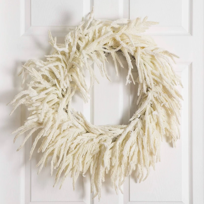 24in. Artificial Real Touch White Norfolk Island Pine Wreath with Natural Look
