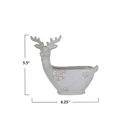 Hello Honey® 5.5" White Stoneware Deer Shaped Bowl with Snowflakes & Reactive Glaze