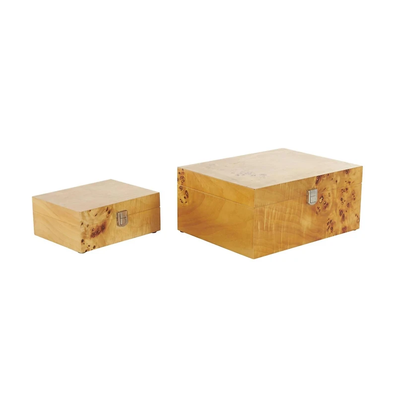 Brown Wood Storage Box with Natural Wood Grains & Silver Latches, 2ct.