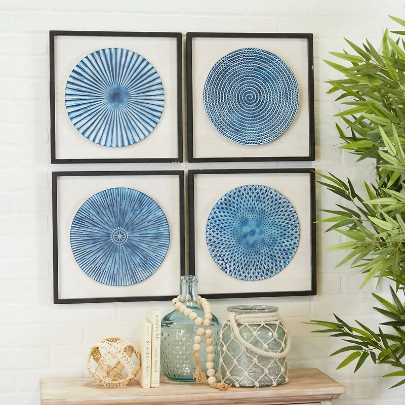 Blue Wood Coastal Abstract Art Wall Decor, Set of 4 16" x 16"