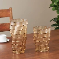 Brown Glass Ribbed Stacked Flower Vase Set