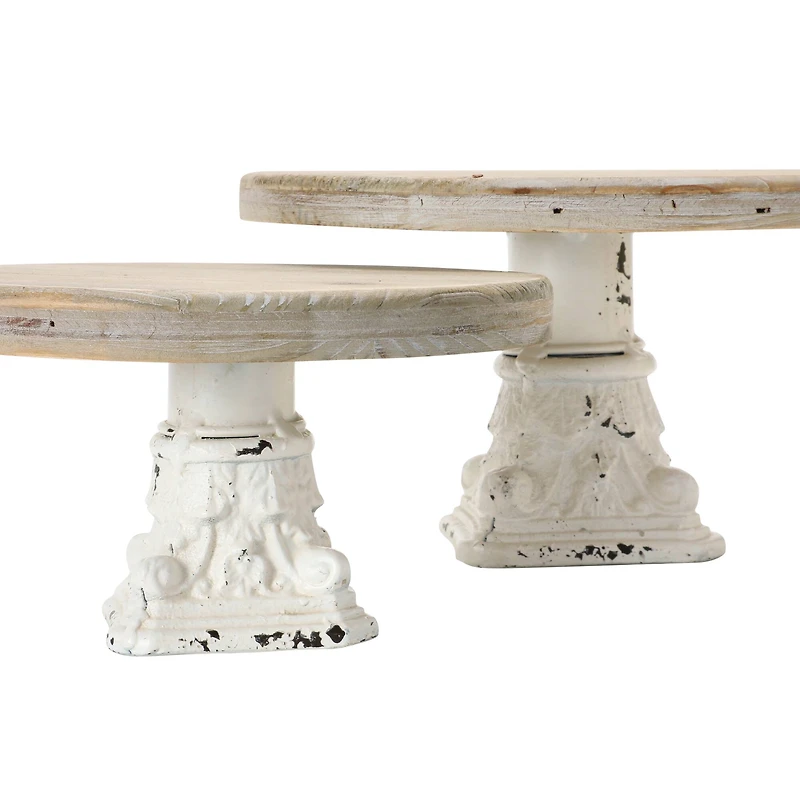 Hello Honey® Distressed White Wood & Metal Pedestals Set