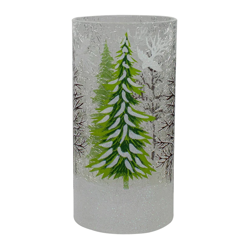 8" Hand Painted Christmas Pine Trees Flameless Glass Candle Holder
