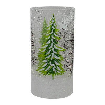 8" Hand Painted Christmas Pine Trees Flameless Glass Candle Holder